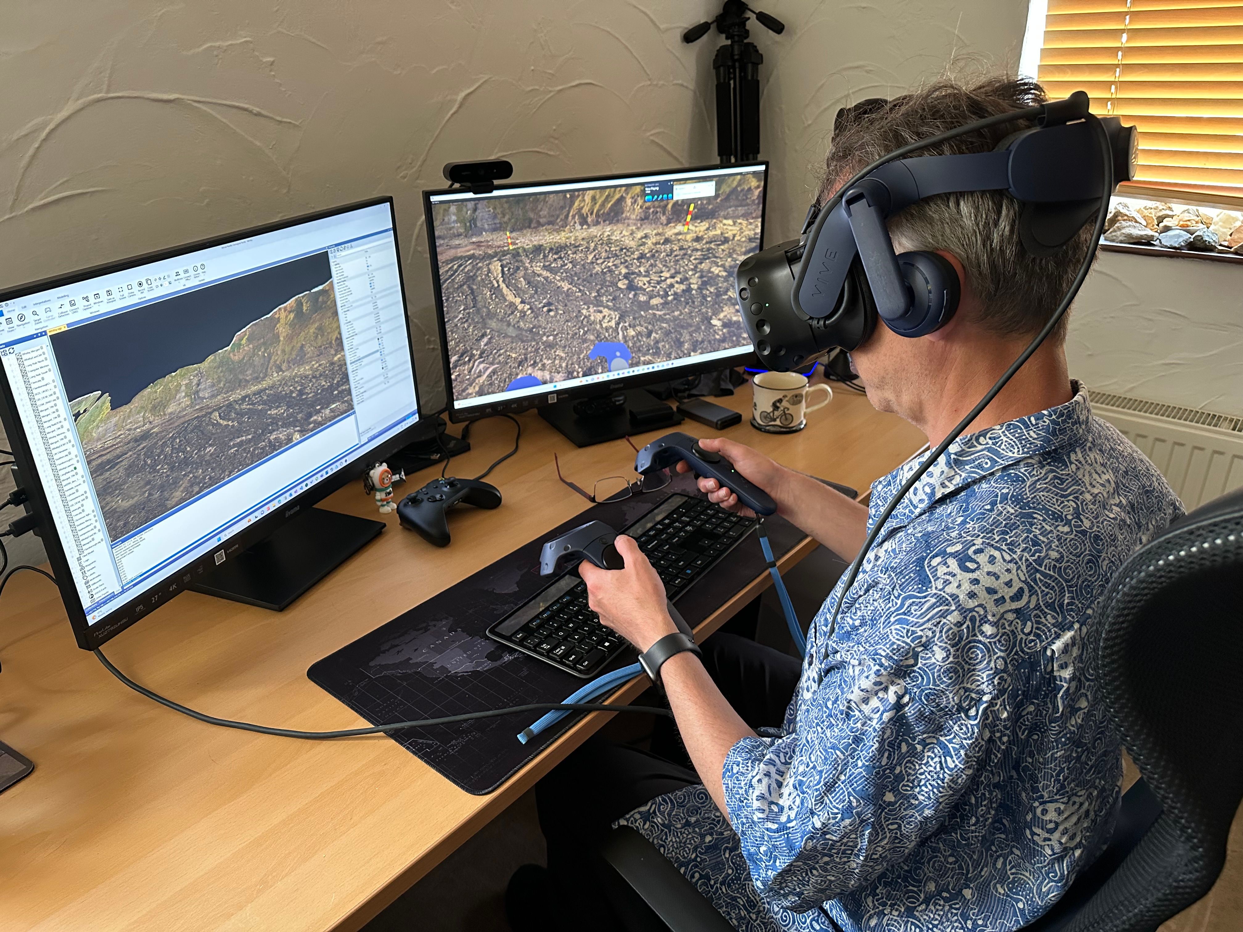 Image of person running VRGS in VR mode. 